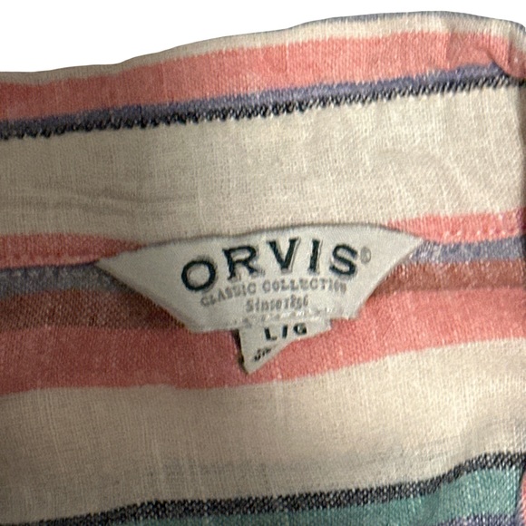 Orvis Linen Blend Striped Button Front Shirt Large Coastal Summer Top - Picture 4 of 5